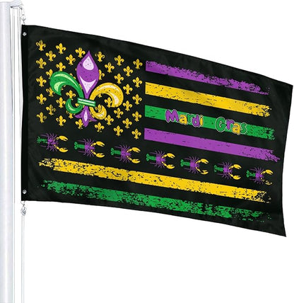 Mardi Gras Flag 3x5 Ft Outdoor Indoor With Grommet Garden Yard Banner Decorative Sign