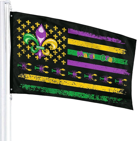 Mardi Gras Flag 3x5 Ft Outdoor Indoor With Grommet Garden Yard Banner Decorative Sign