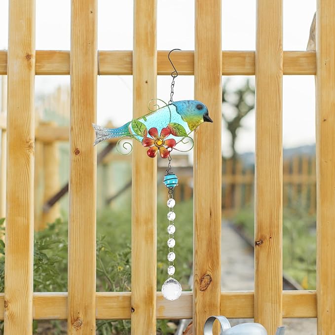 Toyvian Creative Crystal Bird Statue Garden Decor Outdoor Iron and Glass Bird Figurine Compact Lawn Ornament for Home and Patio Adornment