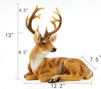 Resin Buck Male Deer Statue-Animal Figurines Garden Sculpture Accessories for Indoor Outdoor Decoration Rustic Lodge or Art Gifts for Father Birthday Anniversary Yard Lawn Decor