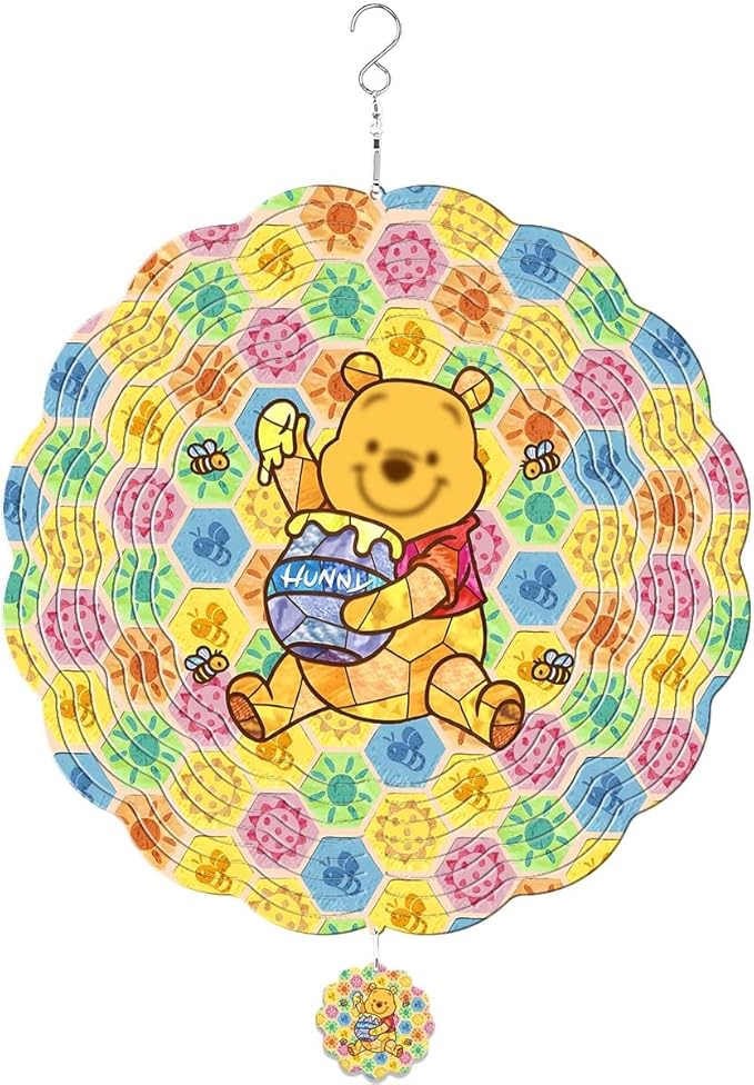 GENANY Honey Bear Hanging Wind Spinners for Women Men, 12 Inch Metal 3D, Stainless Steel Hanging Wind Catchers Sculpture for Outside, Outdoor Spring Decoration, Unique Gift