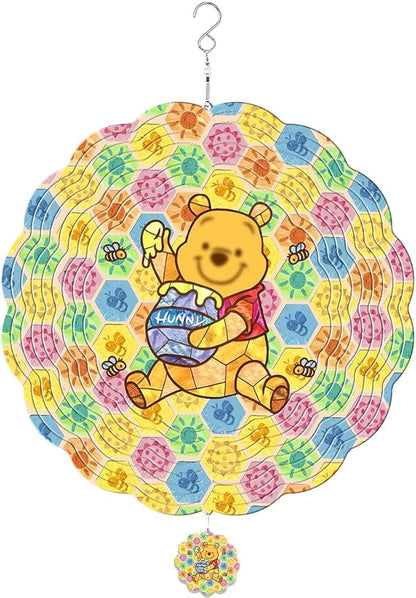 GENANY Honey Bear Hanging Wind Spinners for Women Men, 12 Inch Metal 3D, Stainless Steel Hanging Wind Catchers Sculpture for Outside, Outdoor Spring Decoration, Unique Gift