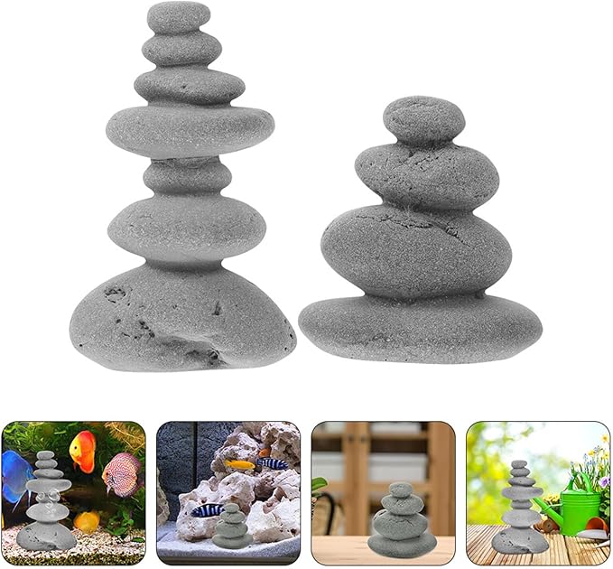 VOSAREA 2pcs Stone Sculptures Stacking Stone Statue Handmade Rocks Statues Garden Rocks Cairn Balancing Yoga Meditation Accessories Micro Landscape Ornament for Home Office