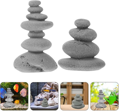 VOSAREA 2pcs Stone Sculptures Stacking Stone Statue Handmade Rocks Statues Garden Rocks Cairn Balancing Yoga Meditation Accessories Micro Landscape Ornament for Home Office