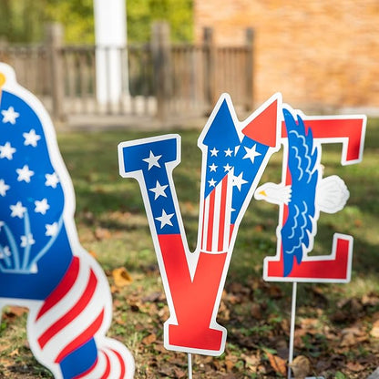 Glitzhome 43.2"H Metal Patriotic BRAVE Garden Yard Stake, Set of 5 American National Day Yard Sign Wall Decor for USA Patio Lawn Porch 4th of July Indoor Outdoor Decorations