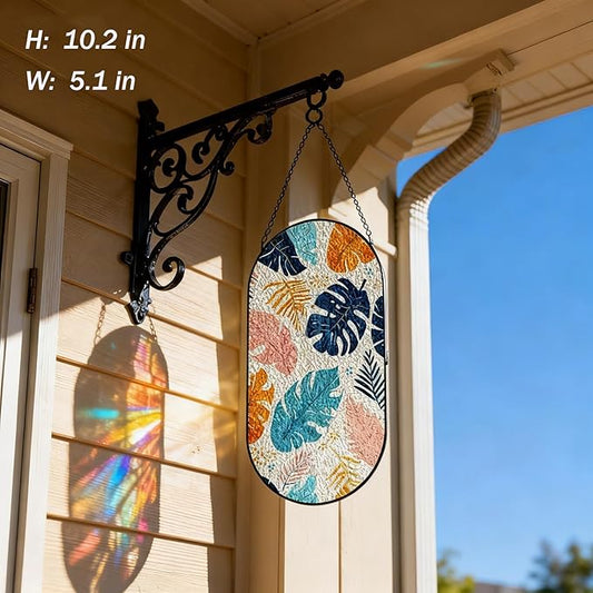 Stained Glass Window Hanging, Tropical Monstera Leaves Sun Catcher for Wall Door Home Entryway Garden Art Office Decor, Gifts for Women, Men, Wife, Mom, Birthday, Holiday