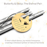 Modern Wind Chimes for Outside, 32" Daisy Print Wind Chime with Butterfly Pendant for Birthday, Mother's Day, Unique Gifts for Women, Garden Yard Patio Porch Home Hanging Decor(Silvershine)