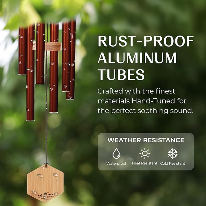 Red Deep Tone Wind Chime – Outdoor Sympathy & Memorial Gift for the Loss of a Loved One, Memorial Wind Chimes, Thoughtful Sympathy Gift for Bereavement and Remembrance. 29" Copper Red