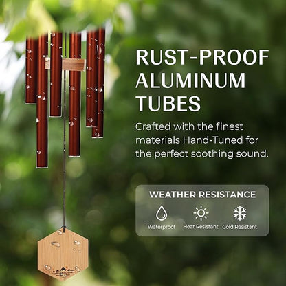 Red Deep Tone Wind Chime – Outdoor Sympathy & Memorial Gift for the Loss of a Loved One, Memorial Wind Chimes, Thoughtful Sympathy Gift for Bereavement and Remembrance. 29" Copper Red