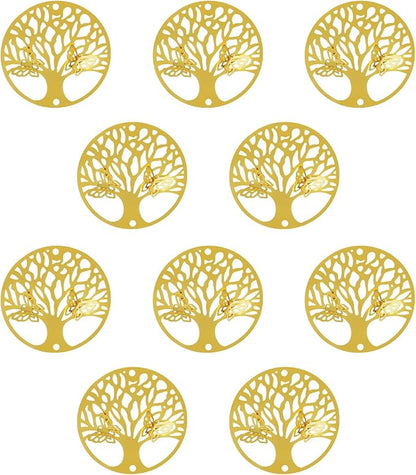 10pcs Gold Tree of Life Hanging Suncatcher Parts Window Pendant DIY Metal Ornament DIY Hand-Crafts Gifts