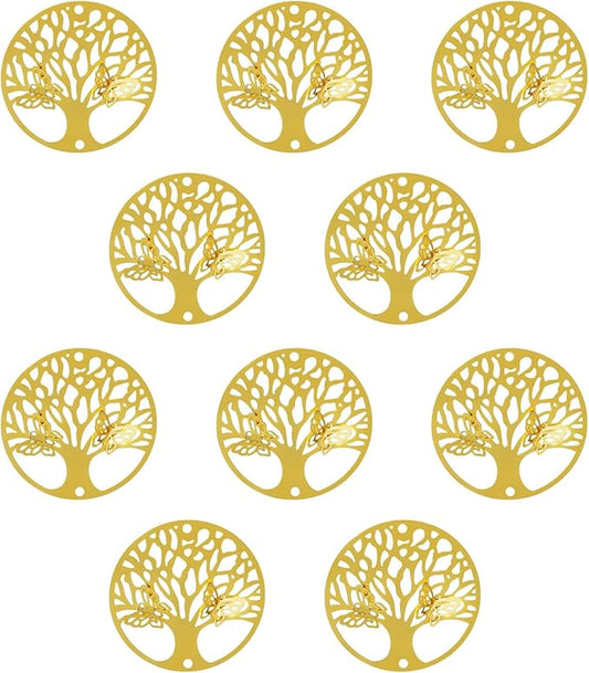 10pcs Gold Tree of Life Hanging Suncatcher Parts Window Pendant DIY Metal Ornament DIY Hand-Crafts Gifts