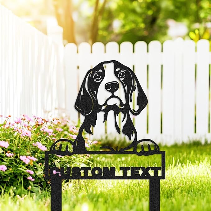 Personalized Metal Beagle Dog Garden Sign, Custom Dog Statue Beagle Yard Sign with Stakes, Customized Animal Pet Garden Stake Plaque Patio Lawn Decorative Outdoor Décor Name Signs