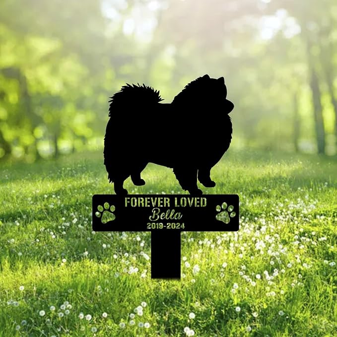 Custom American Eskimo Metal Memorial Garden Stake Personalized Pet Grave Marker Name Sign Remembrance Stake Decor Sympathy Dog Loss,Outdoor Statues for Yard Garden Lawn Patio Pathway Grave Gift.