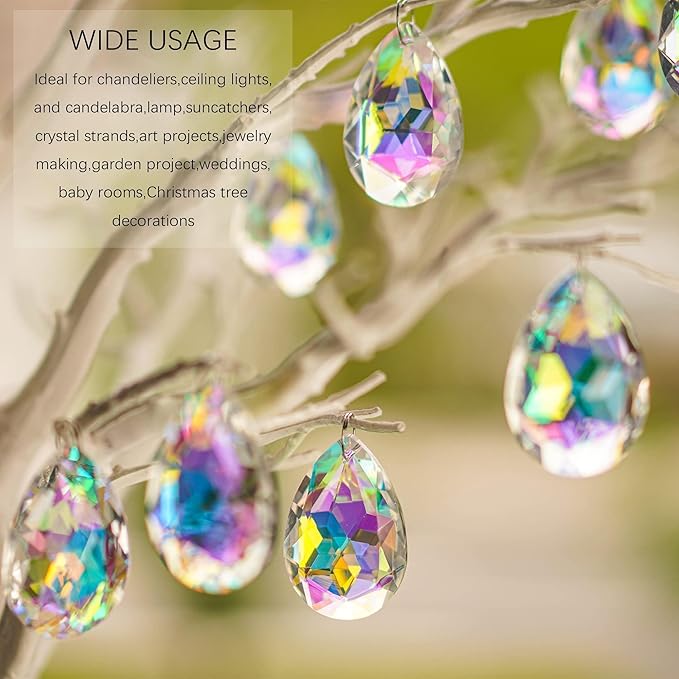 HDCRYSTALGIFTS 12 Pieces 50mm Crystal Prisms Chandelier Colorful Bauhinia Ornament Pendants Rainbow Maker Hanging Prisms for Wedding Party Christams Tree Garlands Decoration DIY Jewelry
