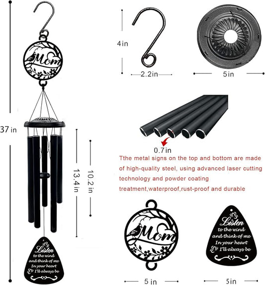 37'' Sympathy Gifts for Loss of Mom,Memorial Wind Chimes for Loss of Mother,Condolence Bereavement Gifts in Memory of Mom,Black