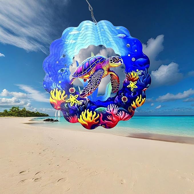 Wind Spinner, 3D Hanging Wind Spinner Ornament, Gifts for Women Mom Grandma, 12inch Metal Wind Kinetic Sculpture for Outdoor&Indoor Decor, Yard Art, Garden Decoration (Blue-Sea Turtle)
