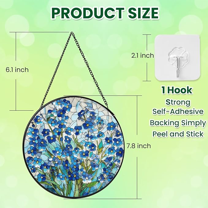Stained Glass Window Hanging, Forget Me Not Flower Stained Glass Suncatcher, Window Decor Forget Me Not Plant Lover Gift for Women, Couples, Best Friend, Family, Colleague, Classmate 7.8 Inch