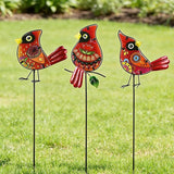 Decorative Garden Stakes,Set of 3 Cardinal Stained Glass Metal Yard Art,Waterproof Outdoor Decor Housewarming Present for Women Mom Grandma