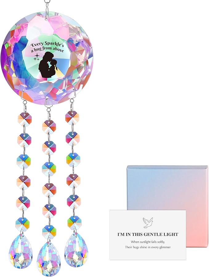 Suncatcher Crystal Memorial Gifts Decor for Loss Mom Daughter Grandma - Every Sparkle’s a Hug from Above, Prism Beads Sympathy Gift for Loss of Mother, Memorial Gifts for Loss of Mom