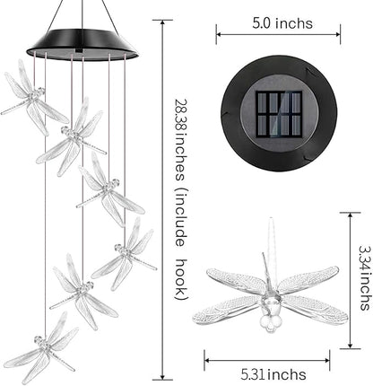 Dragonfly Solar Wind Chimes Outdoor, Color Changing Solar Lights, Gifts for Mom Grandma, Waterproof Decorative Mobile Light, Gardening Gift for Garden,Patio, Window, Yard, Outdoor Decor