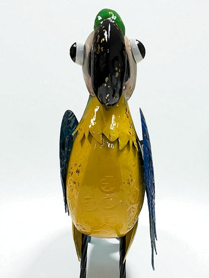 Tropical Parrot Metal Colorful Enameled Garden Outdoor Statue Blue, Home Decor, Porch Accessory, Patio and Lawn Yard Art, Garden Decor Animal Sculpture Ornament