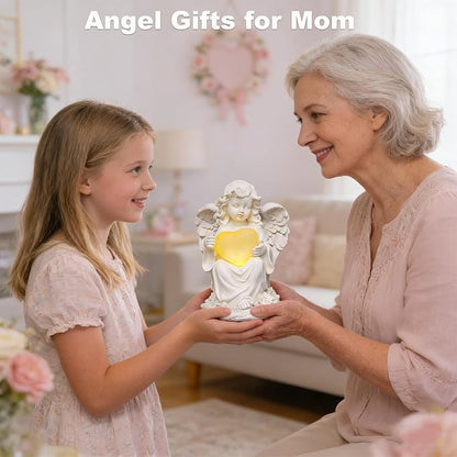 VEEKI Solar Angel Garden Statue Outdoor, Praying Angel Statues Solar Figurine Lights Outdoor Waterproof, Resin Angel Sculpture for Garden Yard Lawn Grave Cemetery Decor, Gift for Mom Grandma Women