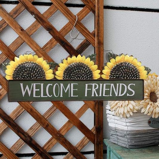 Welcome Sign Metal Hanging Sunflower Signs for Front Door Porch Wall - Rustic Decorative Door Hanger Indoor Outdoor Spring Decoration Wreath Decor (E)