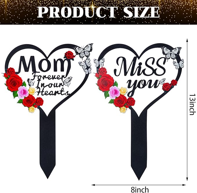 Cemetery Decorations for Grave Mom, Grave Decorations for Cemetery, Memorial Heart Graves Markers for Outdoors