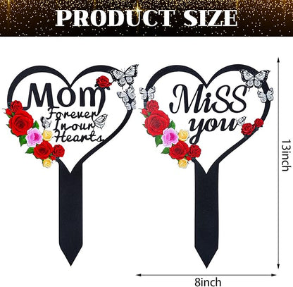 Cemetery Decorations for Grave Mom, Grave Decorations for Cemetery, Memorial Heart Graves Markers for Outdoors