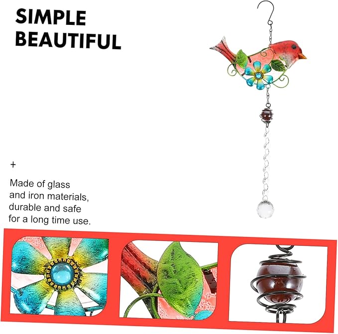 SUPVOX Creative Bird Figurine Hanging Decor Glass and Iron Garden Statue for Home Adornment Unique Outdoor Decoration for Garden and Patio
