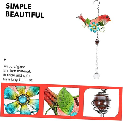 SUPVOX Creative Bird Figurine Hanging Decor Glass and Iron Garden Statue for Home Adornment Unique Outdoor Decoration for Garden and Patio