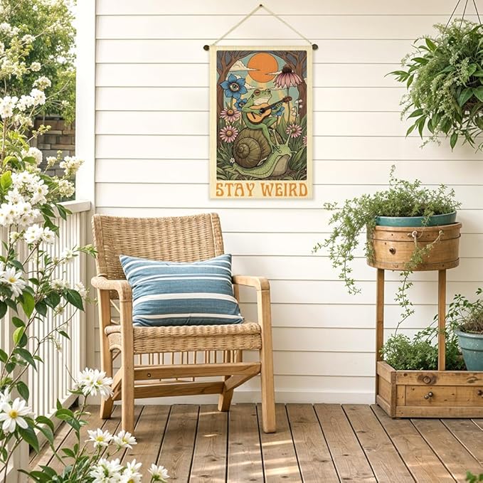 Stay Weird Garden Flag Double Sided Yard Outdoor Decoration 12x18 Inch, Retro Tarot Frog Outdoor Yard Garden Flag, Spring Floral Frog Home Decor Banner, Home Gifts for Gardening Enthusiasts