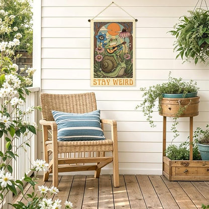 Stay Weird Garden Flag Double Sided Yard Outdoor Decoration 12x18 Inch, Retro Tarot Frog Outdoor Yard Garden Flag, Spring Floral Frog Home Decor Banner, Home Gifts for Gardening Enthusiasts