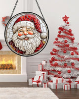 Stained Glass Window Hanging - Red White Santa Claus Suncatcher for Doors Home Christmas Decoration Winter Sun Catcher Thanksgiving New Year Birthday Gifts for Women Men Mom Nana Girl 15 in