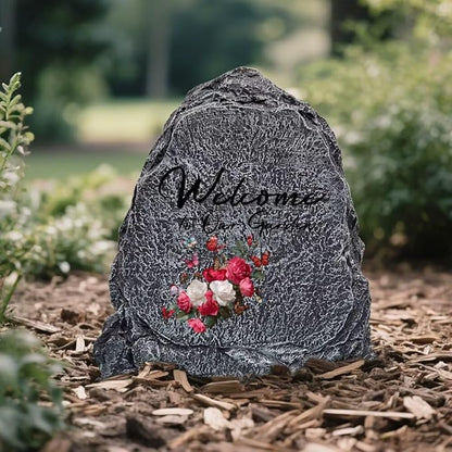 Garden Stone Sculpture with Roses and Butterflies, Solar Resin Outdoor Sculpture, Suitable As A Grave Decoration for Gardens, Lawns, Cemeteries, Memorial Gifts, Home Decoration