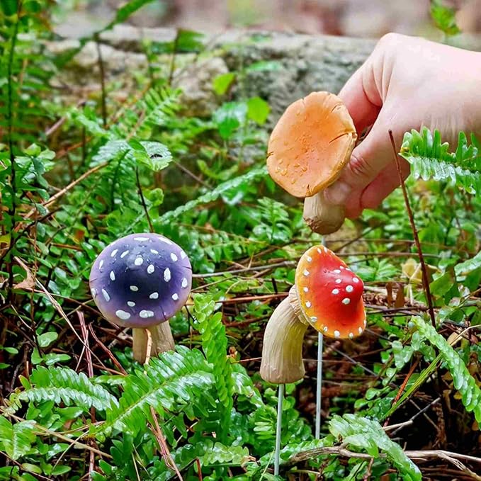 Mushroom Garden-Decor Fairy Garden-Accessories - Outdoor Spring Patio Decor Waterproof Mushroom Statues Patio Lawn Flower-Bed Decorative Stake Gifts