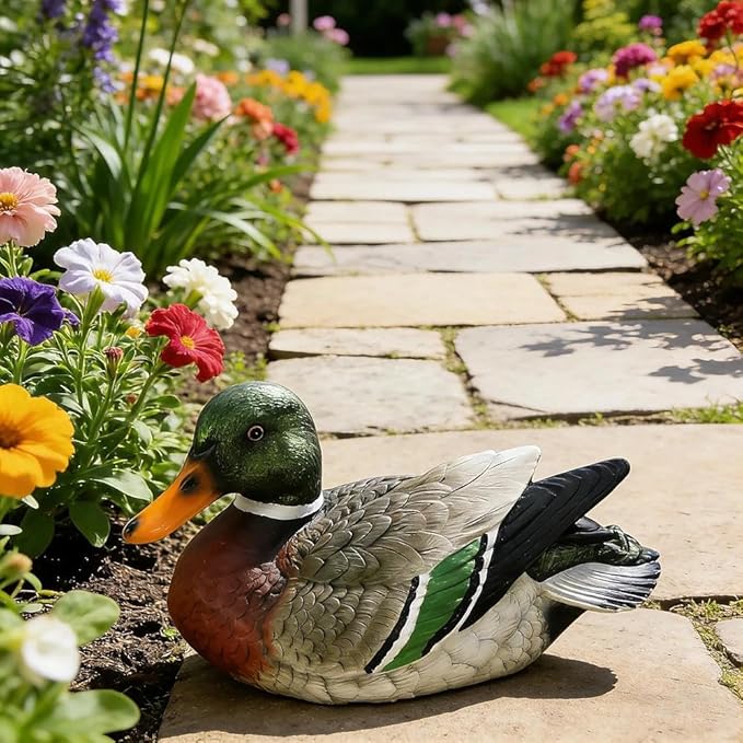 Outdoor Duck Statues: Resin Decor-Realistic Floating Mallard Ducks, Waterproof for Pond, Garden, Patio Ornaments, Ideal for Pool Backyard Lawn Decoration and Cake Toppers.
