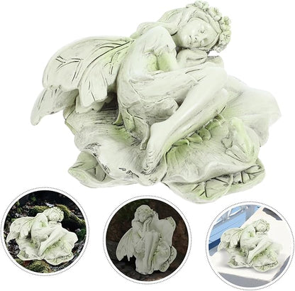 Toyvian Sleeping Resin Figurine Garden Statue Decor for Home Outdoor Lightweight Sculpture for Desk Elegant Fairy Ornament