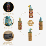 Tiki Statue Totem Pole Decor- 12.32 inch Tall Solar Powered Garden Figurine Tiki Decorations for Tiki Bar Outdoor Patio Balcony Lawn Yard Backyard