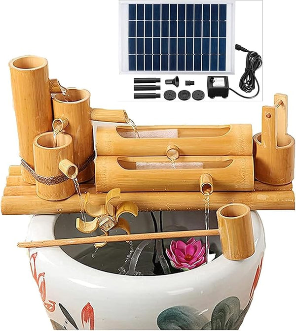 Solar Water Fountain, Outdoor Water Fountain with Water Pump, Feng Shui Zen Bamboo Fountain, Japanese Garden Decoration, for Bird Bath, Pond, Fish Tank