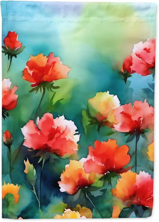 Caroline's Treasures Ohio Scarlet Carnations in Watercolor Garden Flag Mailbox Flag Decorative Yard Flag Banner Outside Patio Artwork Yard Flower Beds, Garden Size, Multicolor