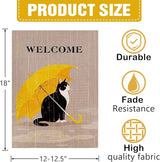 Dyrenson Welcome Spring Summer Tuxedo Cat Decorative Garden Flag, Pet Yellow Umbrella Yard Outside Home Decorations Cat Lover Gifts, Seasonal Burlap Outdoor Small Decor Double Sided 12 x 18