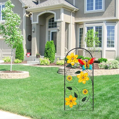 YEAHOME Garden Decor for Outside, 33" Flower Butterflies Decorative Garden Stakes for Spring Garden Decor, Metal Yard Art Stakes for Outdoor Lawn Backyard Porch Decorations
