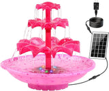 Yeomi Red 3-Tier Solar Fountain Pump with LED Lights, 24H Outdoor Water Feature, Detachable Design, Multi-Function Bird Bath Fountain for Garden Patio Yard Backyard Pond, 3.5W