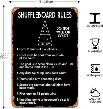SHUFFLEBOARD BLACK New Metal Signage Wall Rules in Real LifeInteresting Rules Signs for Indoor and Outdoor 8×12 Inches