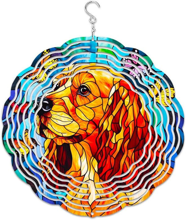 Spinner Windchime Cocker Spaniel Dog and Butterflies 3D Metal Sculpture Wind Spinner Hanging for Outdoor Garden Patio Yard Decoration 10x10inch-7