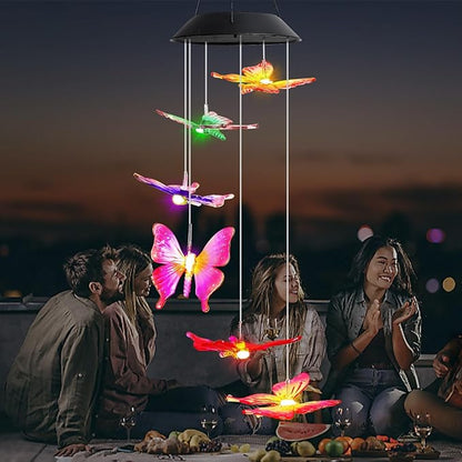 MorTime 25" LED Solar Wind Chime, Color Changing Solar Butterfly Wind Chimes Mobile Hanging Wind Chime for OutsideHome Garden Decoration