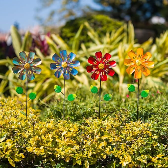 Stargarden 4Pcs Outdoor Wind Spinners, Small Metal Pinwheels for Yard, Decorative Garden Stakes for Patio,Lawn, Outdoor