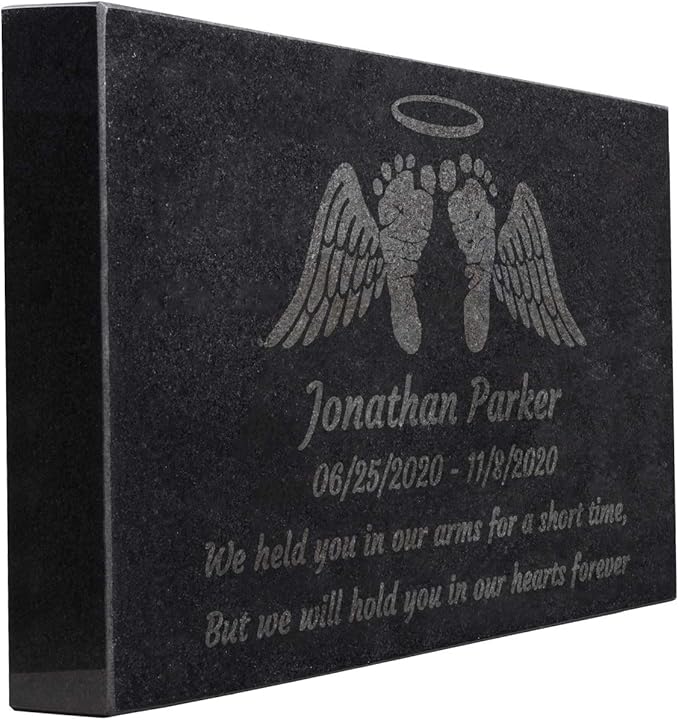 PlaqueMaker Black Granite Memorial Headstone Or Garden Memorial for Lost Infant or Child - Include You Personalized Text. Can be Used as a Sympathy Gift, Garden Stone or Grave Maker (16 X 10 X 2)