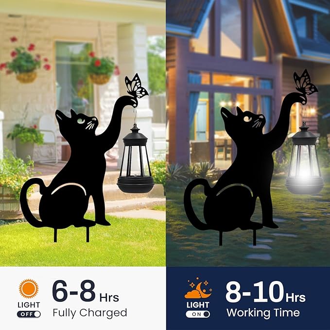 twinbling Black Cat Yard Decorations Outdoor - Solar Lights Outdoor Garden Decor Stake with Butterfly Decorative Metal Housewarming Ornament for Pathway Lawn Patio – Unique Gift for Woman Mom Grandma